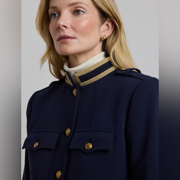 NWT Lauren Ralph Lauren Metallic Trim Twill Military Jacket ⚓️ Nautical Navy 16 - Picture 3 of 16